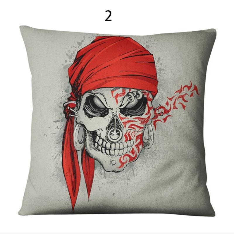 Federa Cuscino Quadrata in Cotone e Lino Serie Halloween Lussuosa con Teschio per Arredamento Casa alla Moda