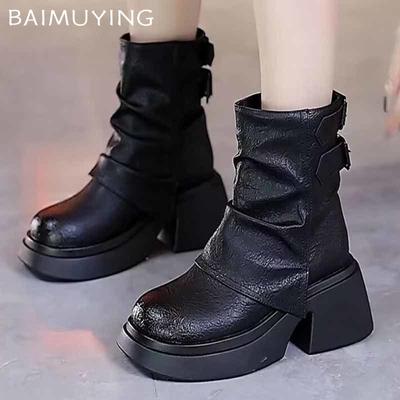 High Heels Woman Ankle Boots Chunky Fashion Platform Leather Shoes 2024 Winter New Brand Pumps Designer Dress Zapatillas Female