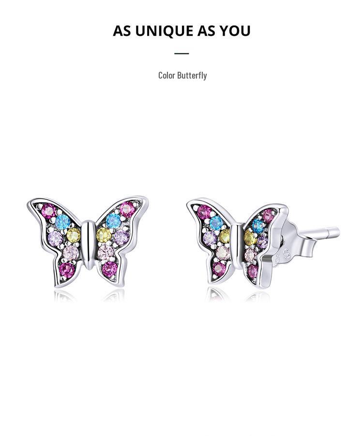 Yinziyun Insect Stud Earrings: Exquisite Butterfly & Dragonfly with Pave Diamond, 925 Sterling Silver
