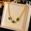 Gold Plated Emerald Square Cuban Link Necklace, Dainty Adjustable Curb Chain for Women, Elegant Daily Jewelry
