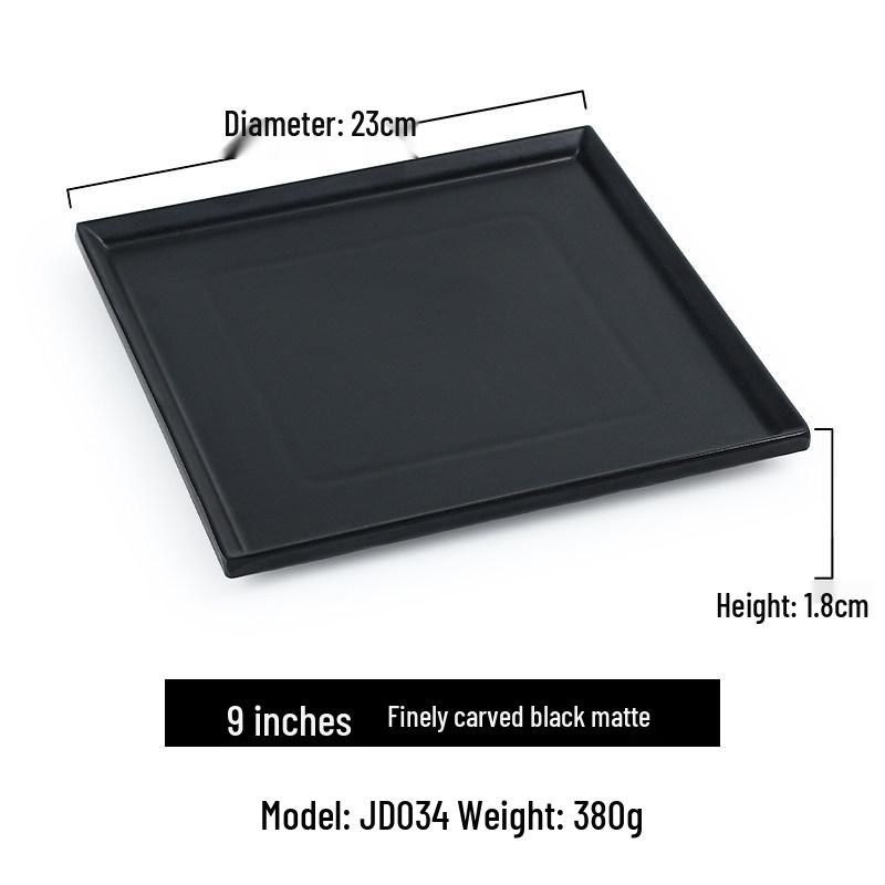 Black Matte Square Japanese Sushi and Barbecue Plate - Melamine Tableware