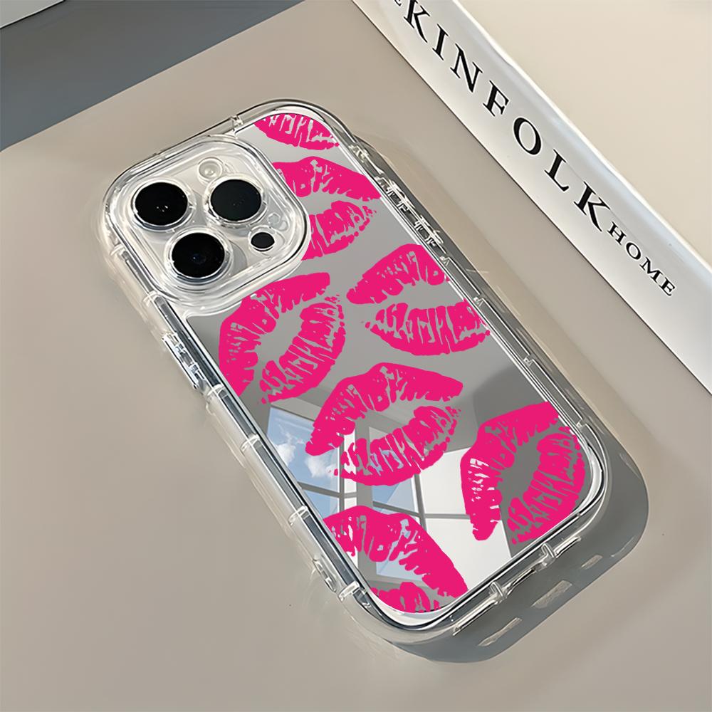 Sexy Style Pink Lip Print Pattern Soft Phone Case For iPhone 11 12 13 14 15 16 17 Pro Max Air X XR XS 7 8 Plus Mirror Back Cover