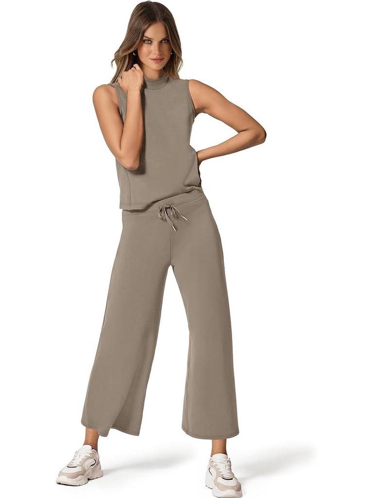 2025 Sommer Mode Einfarbig Ärmelloses Top und Weitbein-Hosen Set