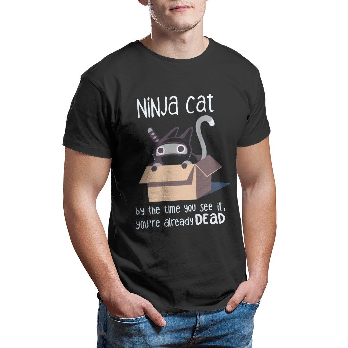 

Ninja cat Japanese Samurai Cat retro TShirt for Men Novelty 100 cotton printed mens graphic tshirts plus size men clothing 4XL