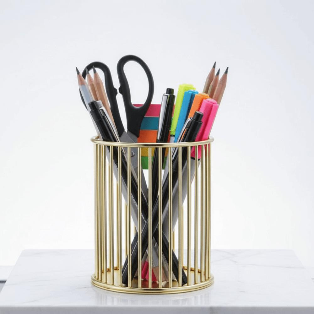 Hollow Out Design Pen Holder Gold Color Pencil Organizer Desktop Organizer  School Use