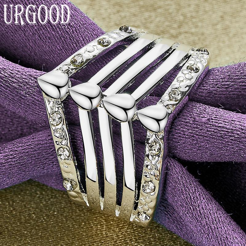 Anello Cinque Fili in Argento Sterling 925 con Zirconi AAA Gioielli di Moda