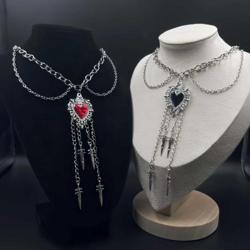 Heart And Sword Pendant Necklace For Women Goth Accessories Necklace Y2K Fashion Choker