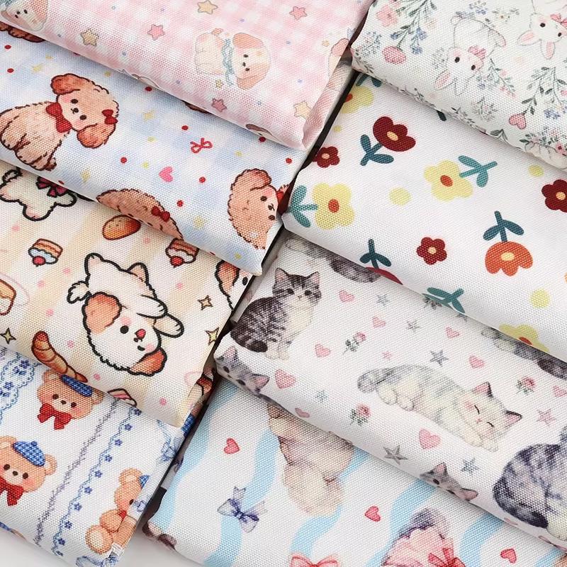 0.5m/1m/2m Thickened Canvas Little Rabbit Print Fabric for Sewing Canvas Bags Tablecloths Curtains Decoration Cloth DIY Fabrics