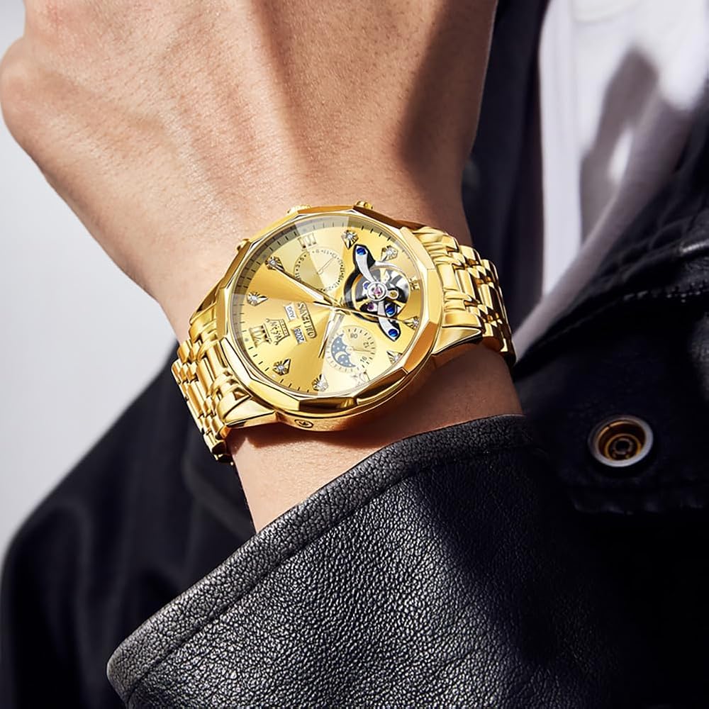 OLEVS Automatic Men's Business Dress Watch Stainless Steel Waterproof Classic Date Luxury Gold Watch 21