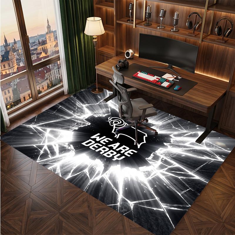 Tappeto in Velluto di Cristallo con Stampa del Derby County Football, Comodo Assorbente d'Acqua Antiscivolo Tappeto per Pavimenti Interni