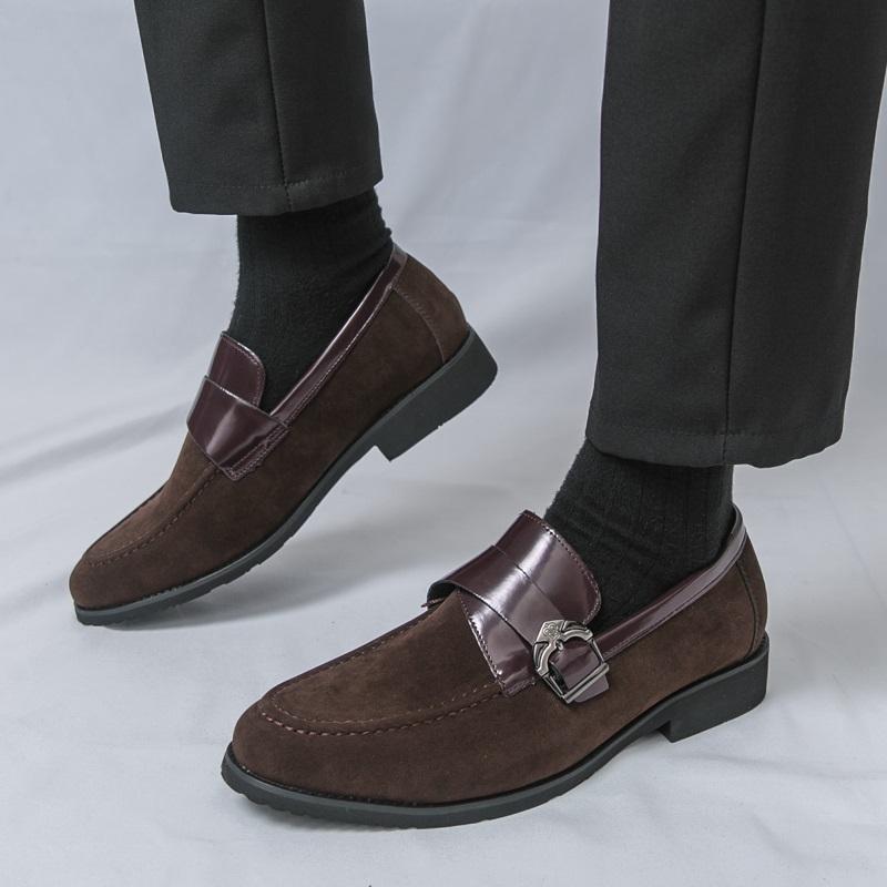 Fashion Luxury Fashion Designer New Pointed Suede Leather Casual Shoes For Men Brown Black Blue Loafter Formal Wedding Dress Homecoming