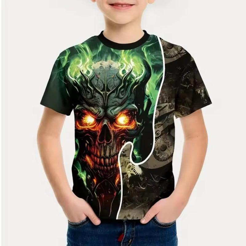 Boys Clothes Horror Skull 3D Print Graphic T Shirts Outdoor Fun Children's Clothing Summer Casual Short Sleeves Children's T-Shirt