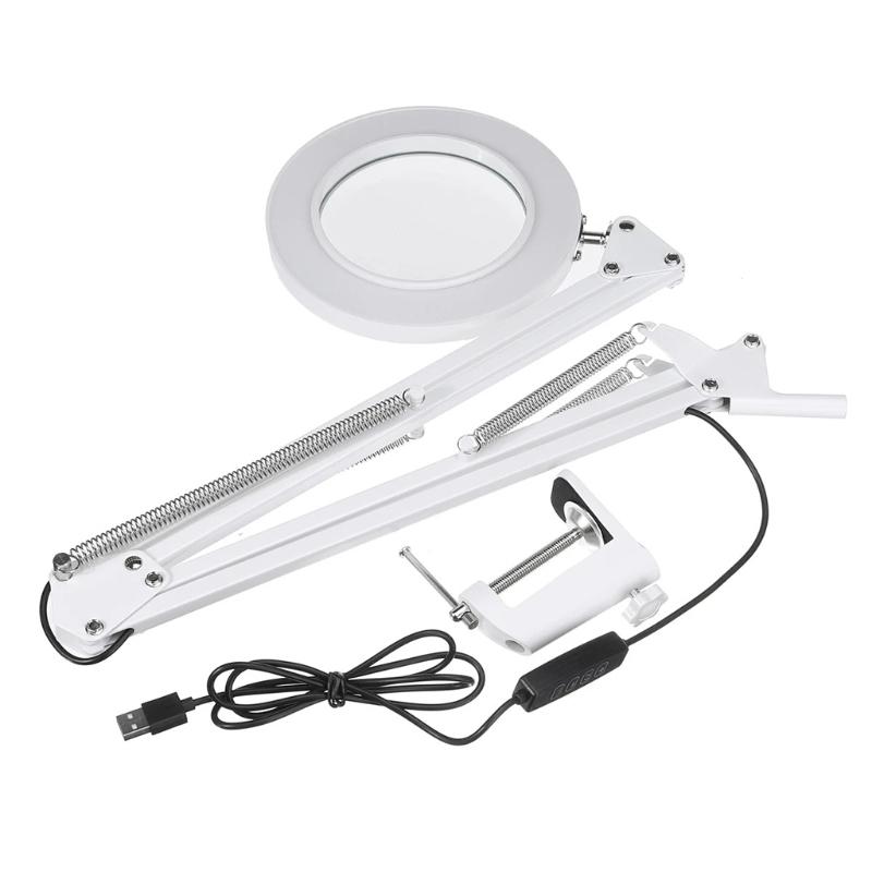 LED Magnifying Lamp Metal Swing Arm Magnifier Lamp - Stepless Dimming 3 Color Modes 5X Magnification Adjustable