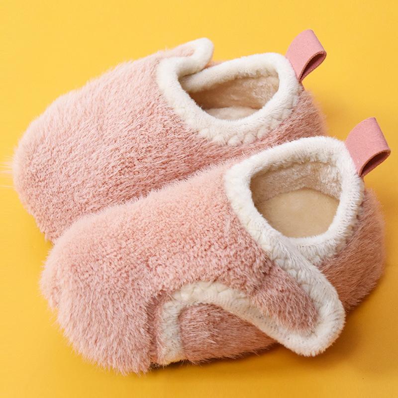 

Children Cotton Slippers Solid Warm Kids Winter Home Shoes Boys Girls Plush Floor Shoes Indoor Soft Sole Anti-slip Home Shoes 22-23(Insole 12.6cm) рожевий
