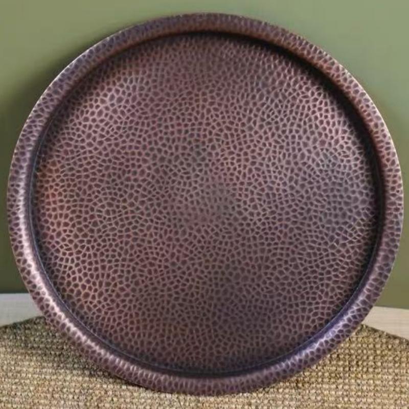 Round Shape Copper Fruit Tray,Retro Engraving Hammer Texture Household Portable Food Plate,Snack Plate Table Wedding Decoration