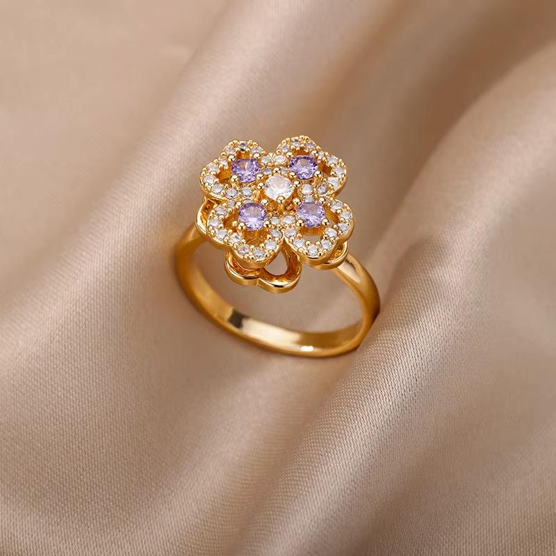 Elegant Women's Copper Ring Set with Zircon and Full Diamond Design