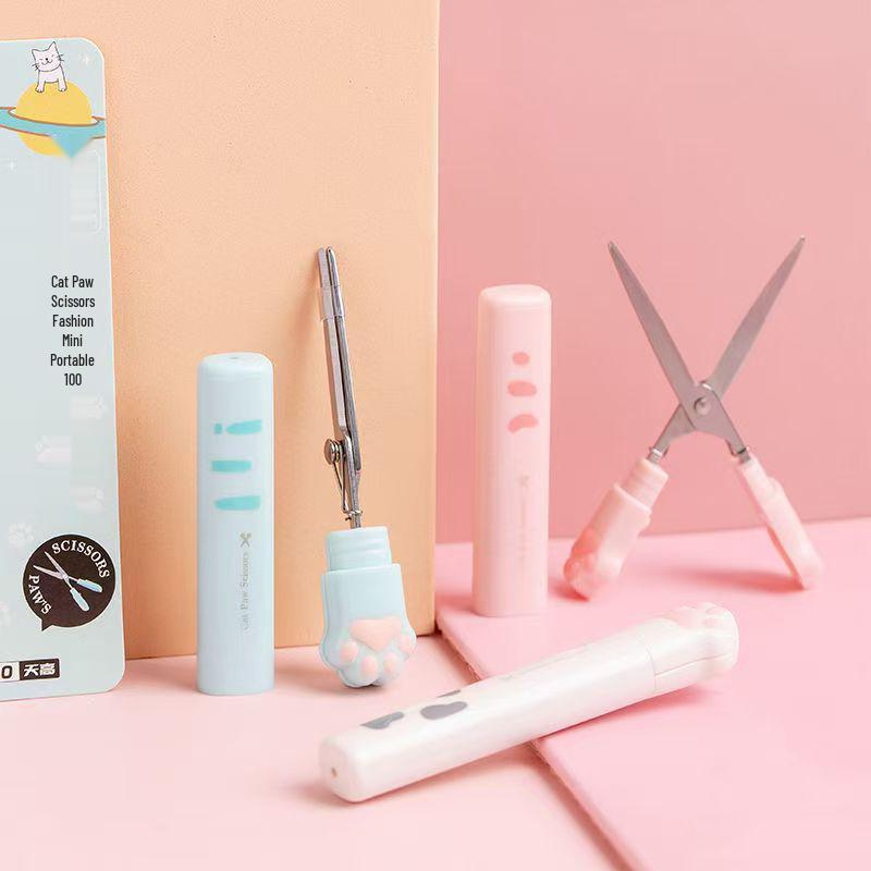 Portable Mini Cat Paw Foldable Scissors – Cute Pen-Shaped Craft Tool for Students