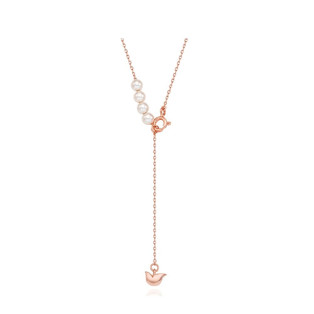 

Drop Pearl Tulip Chain Silver Pink Necklace Tnssvp13996M