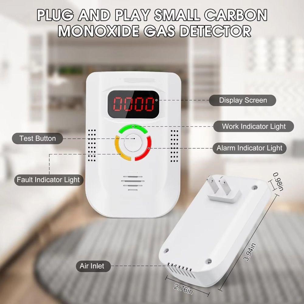Plug-in Carbon Monoxide Detector Wall Digital Display CO Detector High Sensitivity Audible and Visual Alarm