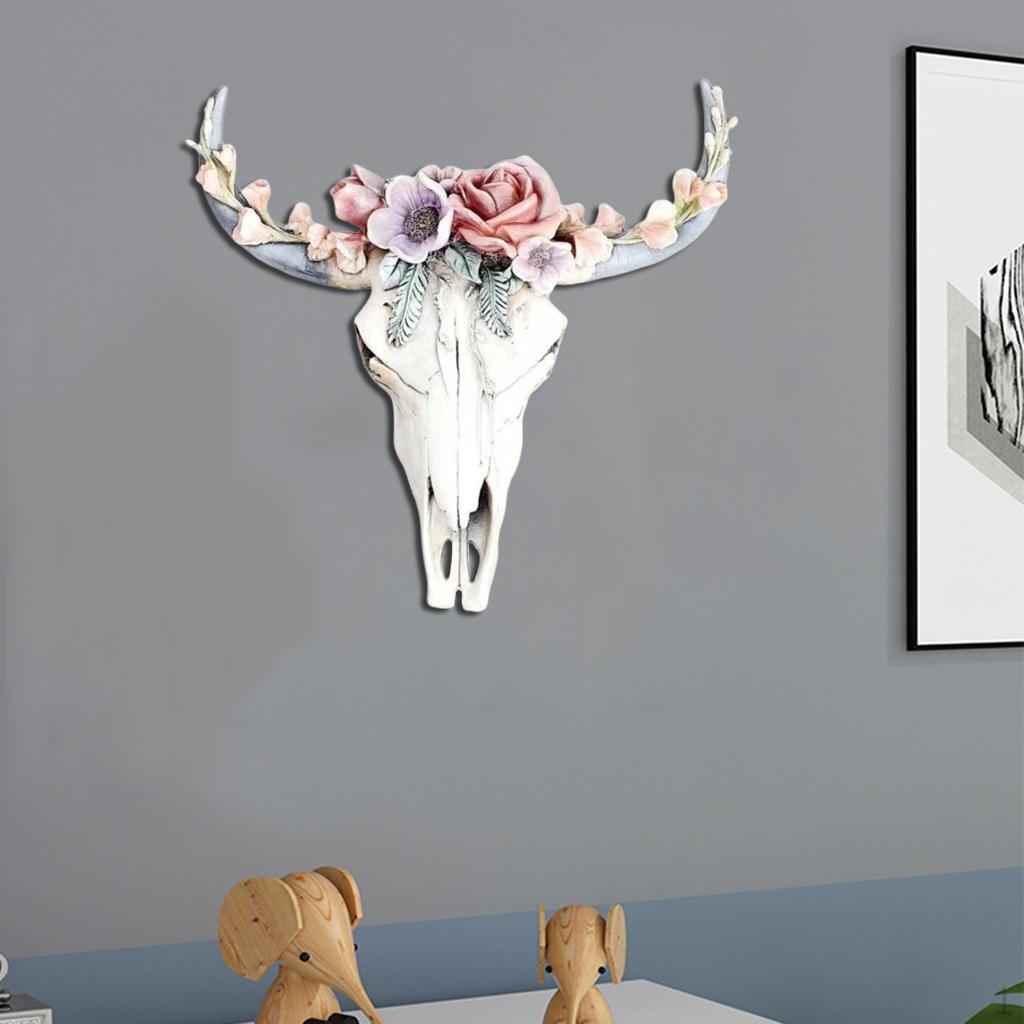 Decor 3 Faux Cow Skull Sculpture Decoration Wall Art for Bedroom, Bathroom, Office, Rustic Flower S