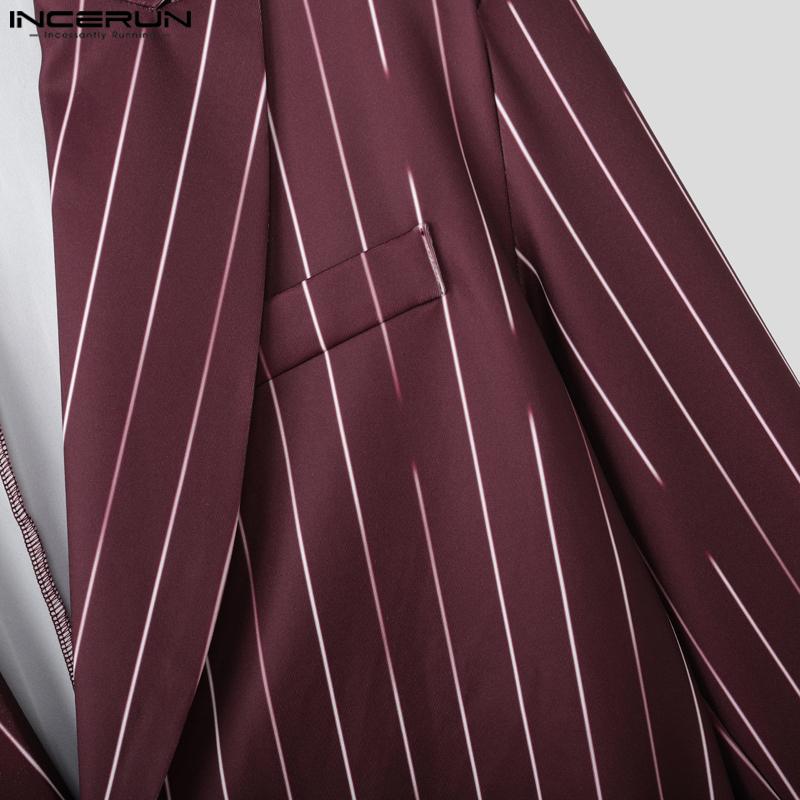 INCERUN Men Deep V Neck Long Sleeve One Button Striped Thin Blazer Short Coats