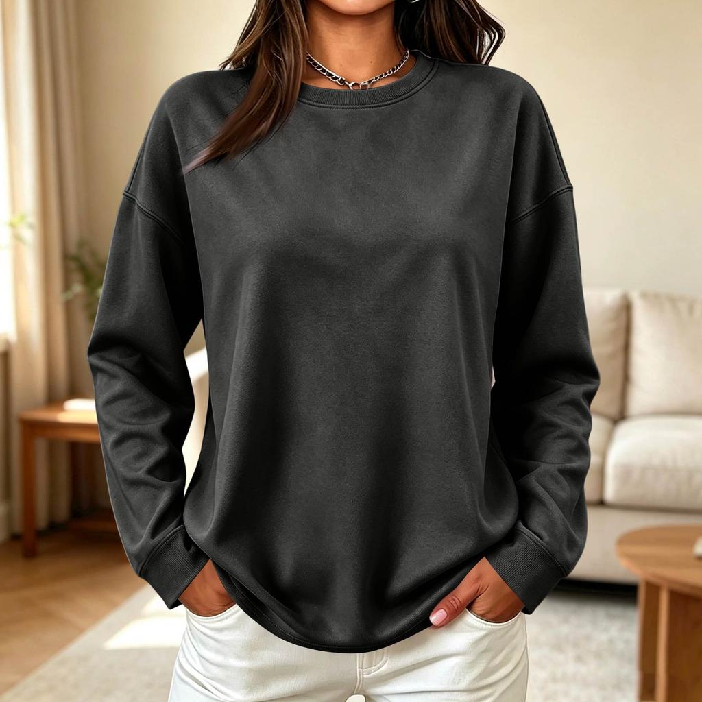 Damen Oversized Pullover mit Rundhalsausschnitt Lockerer Schnitt Lässiges Pulloveroberteil für Frühling und Herbst
