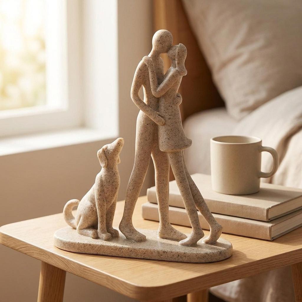 Paar und Hund Skulptur Statue Sammlung Moderne Familienfiguren Heimdeko für Bücherregal Geschenk