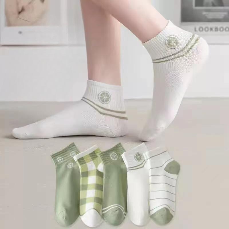 5Pairs Women's Spring and Summer New Short Cotton Socks Japanese Sweet Casual Cartoon Couple Boat Socks
