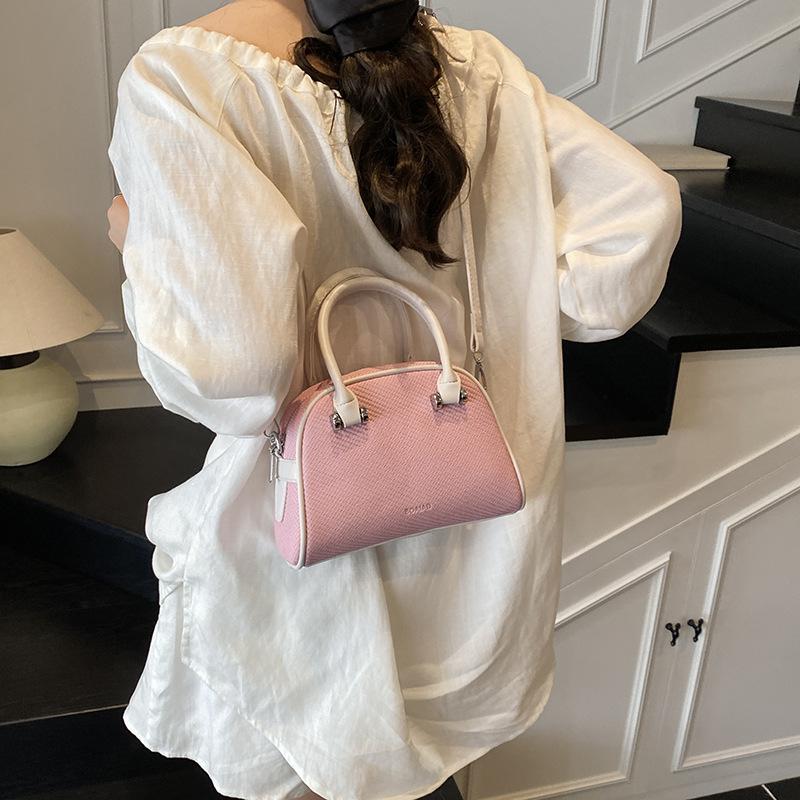 Spring Fashion Contrasting Color Portable Bowling Bag Women's New Spring and Summer Shoulder Messenger Bag Small Square Bag
