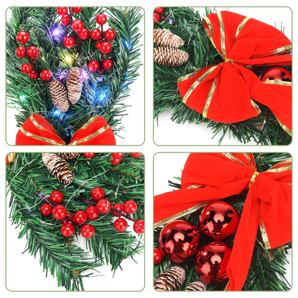 Xmas Artificial Swags LED Xmas Stair Wreath Garland for Home Front Door Wall Decorations Battery Powered