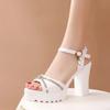 Sandalias de tacón grueso de moda, sandalias de plataforma sexis con tacones altos para mujer, zapatos de tacón con punta abierta y hebilla de cristal, zapatos de stripper para boda.