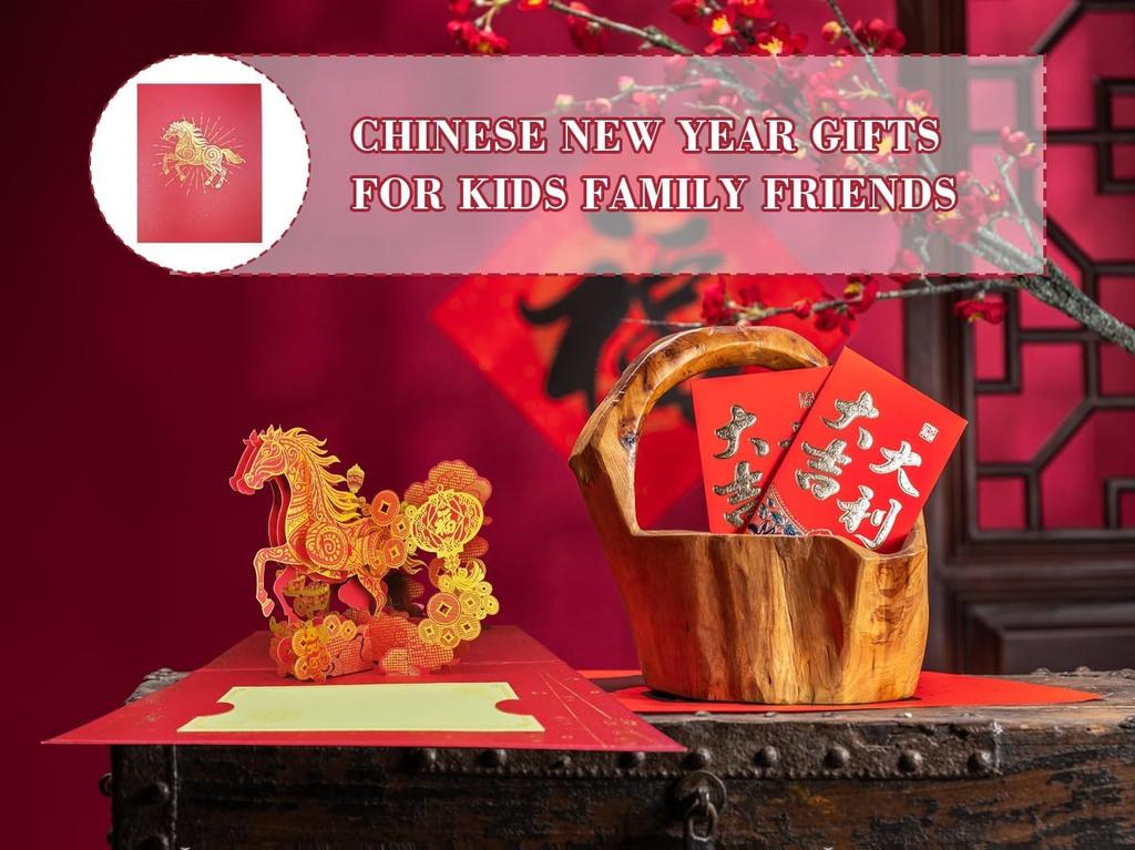 Happy Chinese New Year Cards 2026 Year of The Horse 3D Pop Up Card Chinese New Year Gifts Cards Lunar New Year Cards with Envelope Spring Festival
