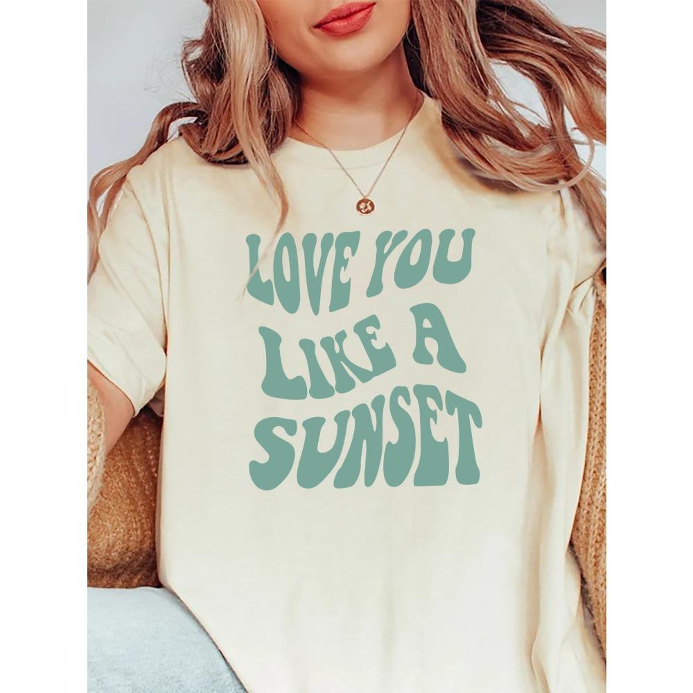Women'S Top Crew Neck Letter Print Short Sleeve T-Shirt