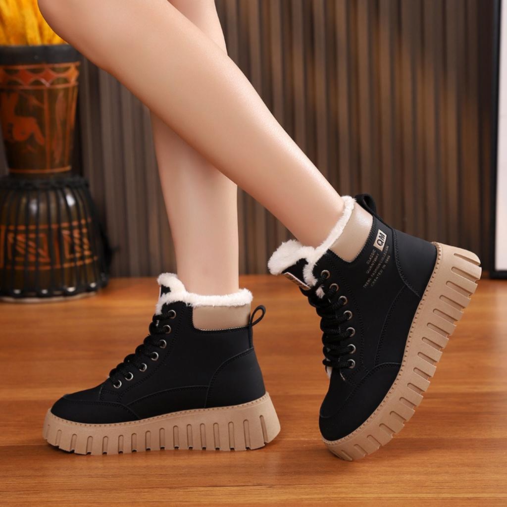 Winter High Top Velvet Boots for Female Students, Thick Soled Casual Warm Street Boots