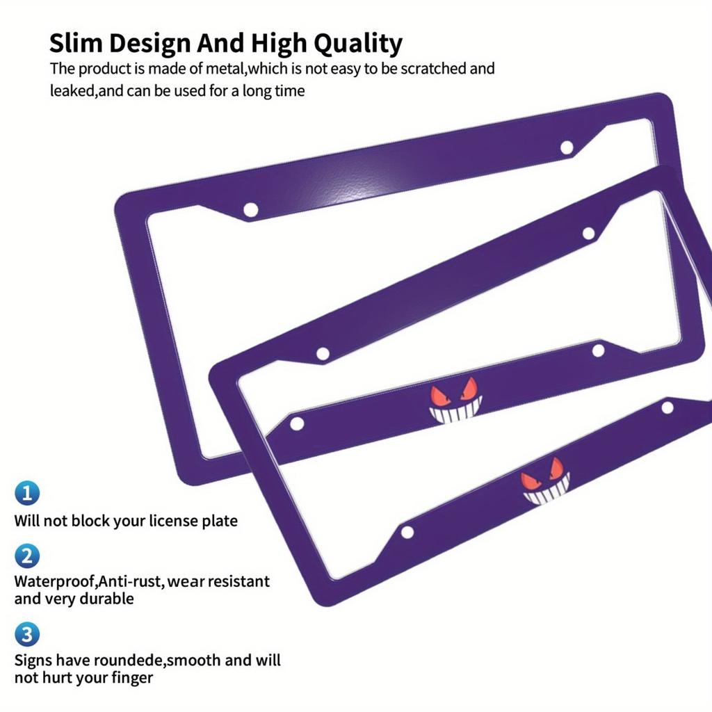 1pc Aluminum Innovative Design of License Plate Frame,Purple,Evil Smiling Face,Gift for Friends,For Decoration,31X16cm License Plate Covers Frames 6