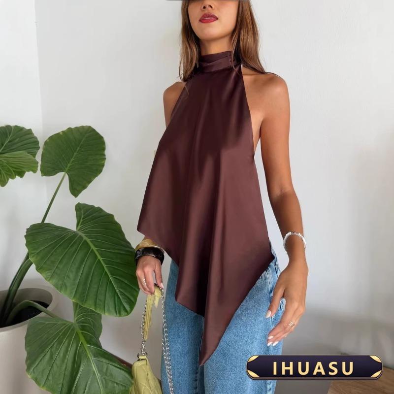 IHUASU Women's Fashion Casual Summer Spring O-Neck Blouses & Shirts Elegant