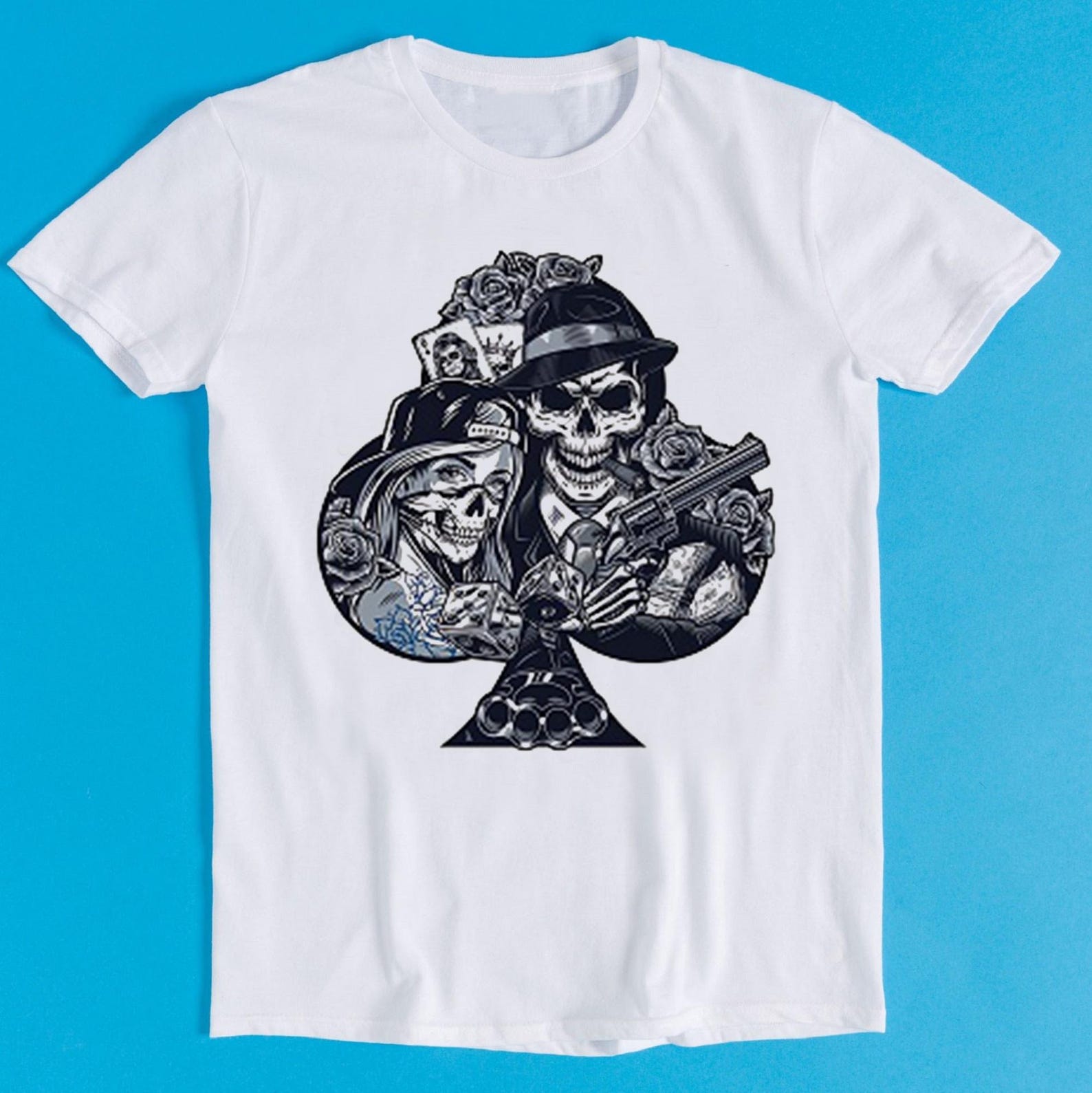 Skull Gangster Poker ACE Full House Funny Style Meme Cult Movie Music Gift Tee T-Shirt K2789 S