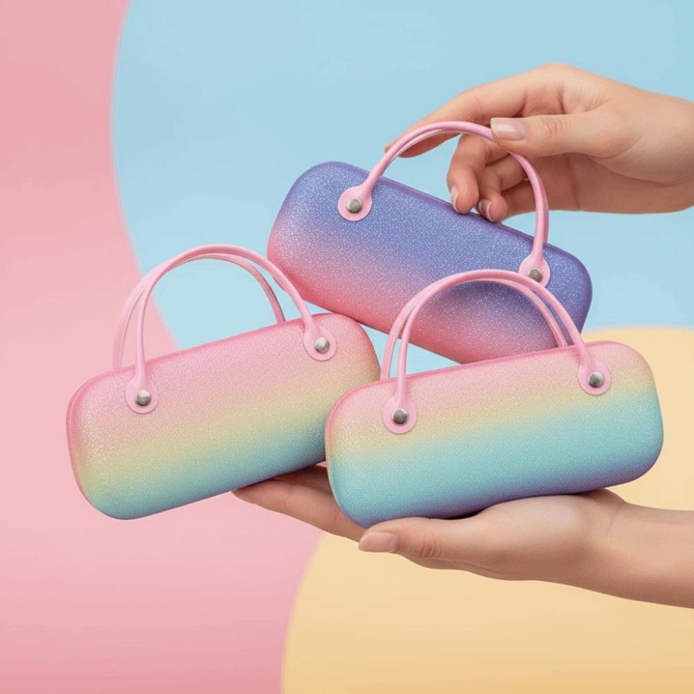 Waterproof PU Top Handle Glasses Pouch Oval Shape Rainbow Sunglasses Box Office Workers
