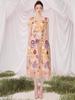 Colorful Flower Embroidery V-Neck Short-Sleeve Dress by Vietnamese Designer