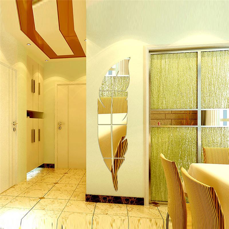 Removable DIY Feather Background Mirror Wall Stickers Decal Art Acrylic Home Room Decor Sticker Mural Wall Decoration