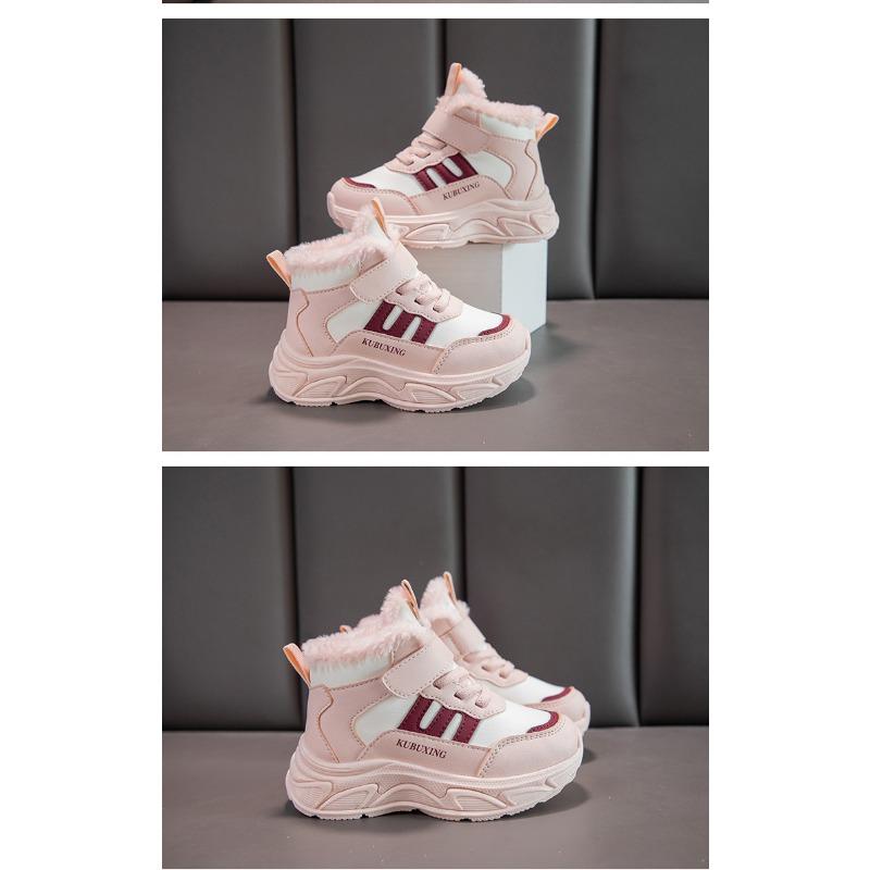 Kids Girls Winter Thickened Fleece Warm Velcro Sports Sneakers
