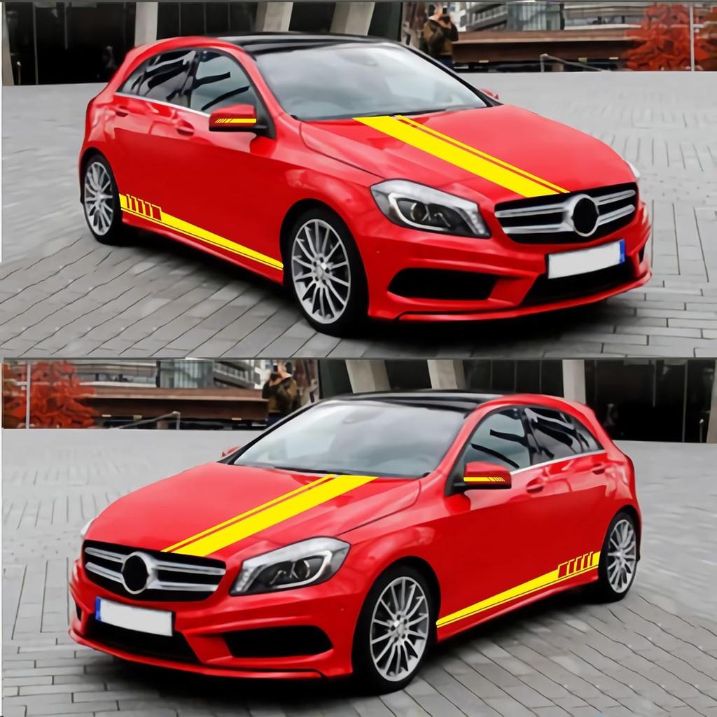 Racing Stripes Car Stickers Sport Stripes DIY Styling Decorated Door Hood Mirrors Vinyl Sticker Accessories For Car Trucks SUV(5PCS) (Yellow)