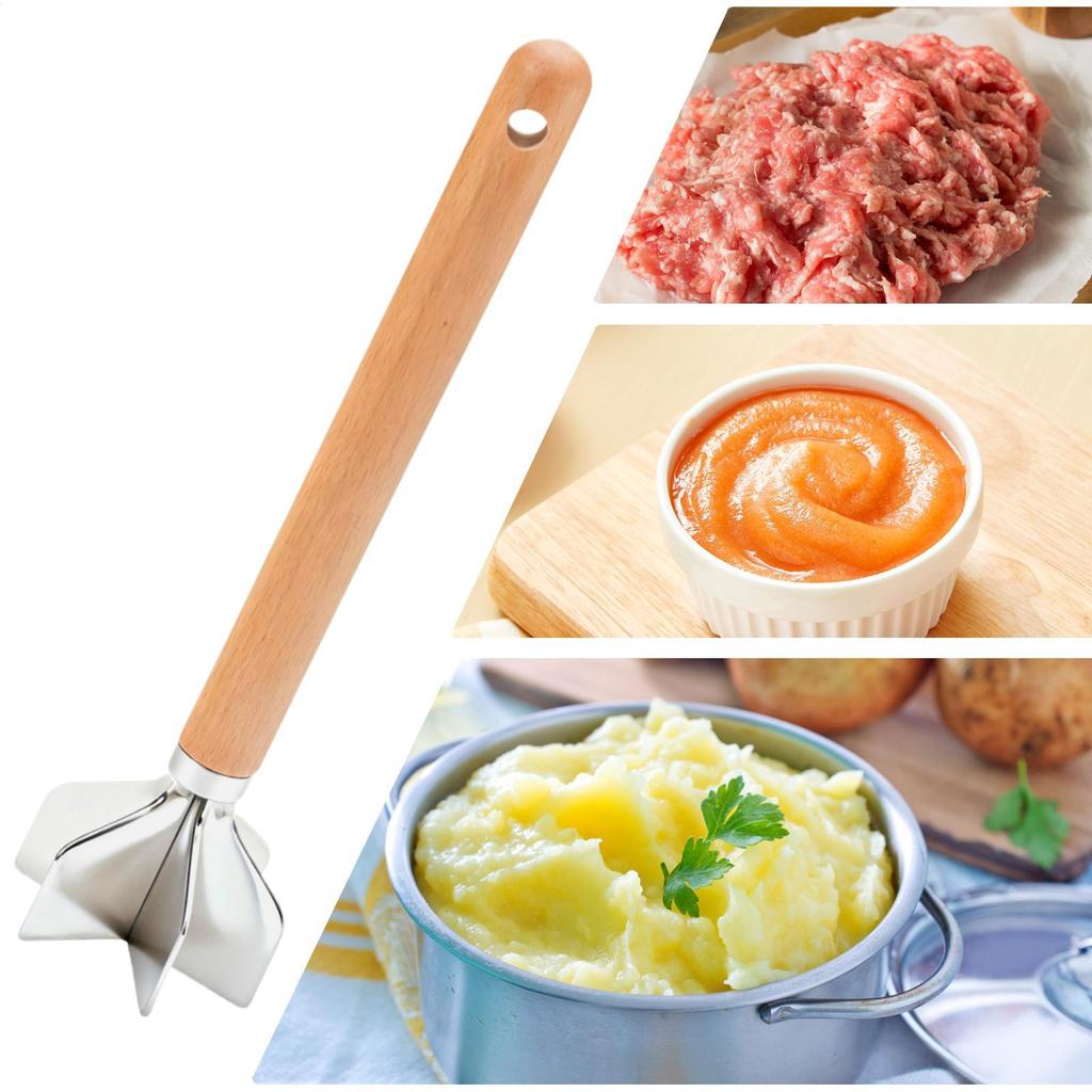 Hackfleisch-Zerkleinerer Werkzeug Lebensmittel-Mühle Mit Holzgriff Antihaft-Lebensmittelstampfer Für Fleisch Gemüse Kartoffel Hähnchen Rindfleisch Nuss