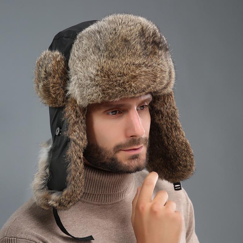 Unisex Winter Rabbit Fur Lei Feng Hat: Warm, Thick, Ear Protection for Outdoor and Skiing