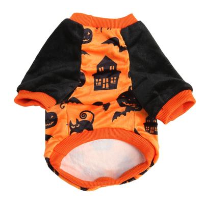 Dog Pumpkin Shirt Cat Bat House Pattern Elasticity Soft Plush Halloween Pet Shirt Pet Costume for