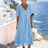 Women V Neck Short Sleeve Midi Dress Casual Loose Fit Summer Beach Vacation Dress