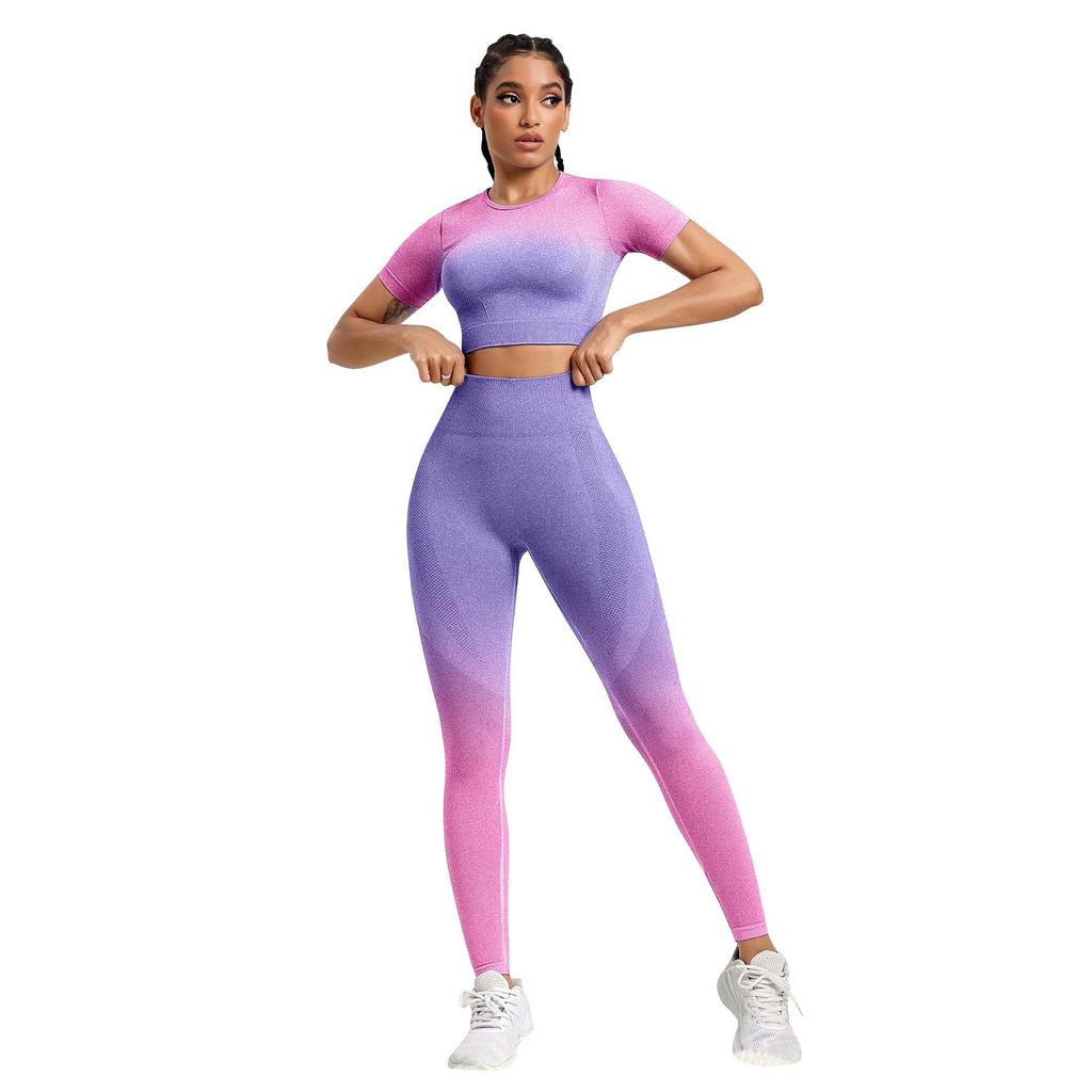 Zestaw do jogi bez szwu: Top z krótkim rękawem i legginsy podnoszące biodra dla kobiet