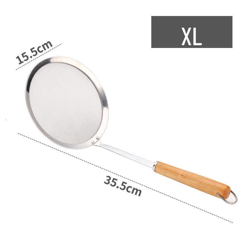 Stainless Steel Strainer Ladle with Wooden Handle - 16cm Kitchen Oil Skimmer & Flour Sifter