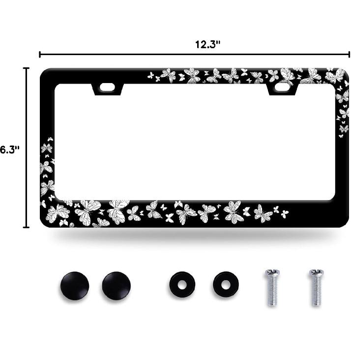 Butterfly License Plate Frame Beautiful Butterflies License Plate Stainless Steel Auto Parts With Screws Size 12.3" X 6.3" For Men Women