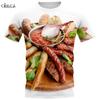 Yummy Food Graphic 3D Print T-shirts Delicacy Grilled Sausages Pullovers Summer Round Neck Fashionable Casual Short Sleeved Men's T-shirts